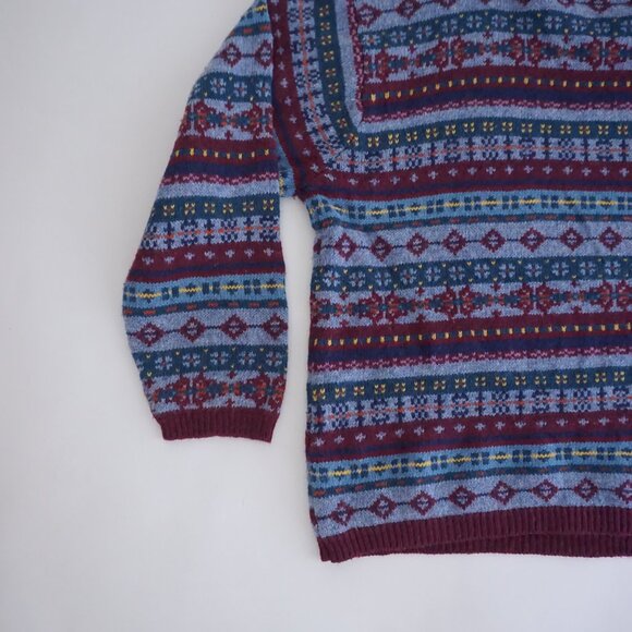 Vintage Faded Glory Burgundy Blue Fair Isle Sweater Cabincore Old Money 18W/20W - Picture 9 of 10
